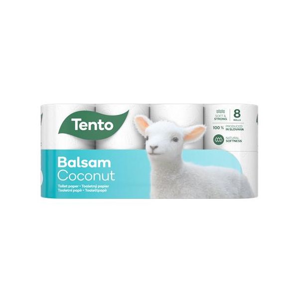 Toaletný papier, 3-vrstvový, malý kotúč, 8 kotúčov, TENTO "Balsam Coconut", biela