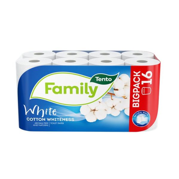 Toaletný papier, 2-vrstvový, malý kotúč, 16 kotúčov, TENTO "Family White", biela