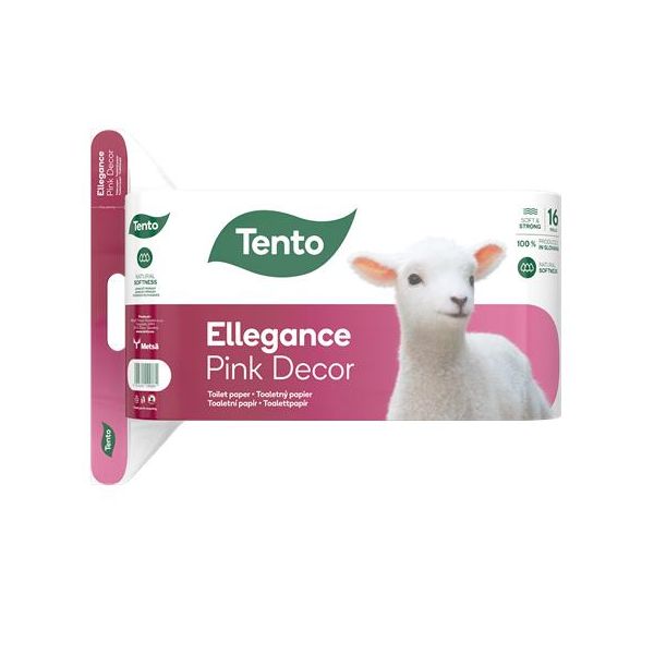 Toaletný papier, 3-vrstvový, malý kotúč, 16 kotúčov, TENTO "Ellegance Pink Decor", biela