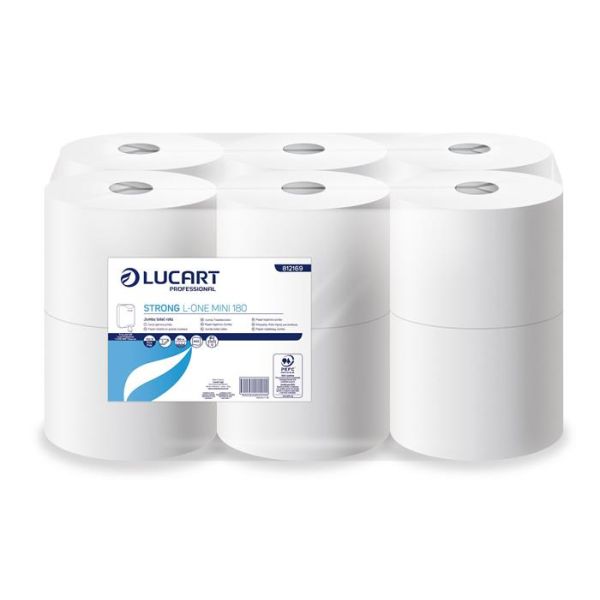 Toaletný papier, 2-vrstvový, 12-kotúčový, LUCART "Strong L-One mini 180", snehobiela, 12kotúč
