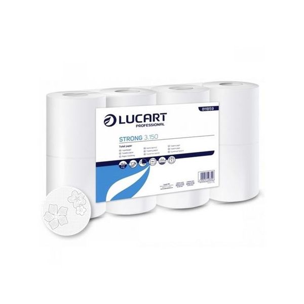 Toaletný papier, 3-vrstvový, malý kotúč, 8 kotúčov, LUCART "Strong 3.150", biela