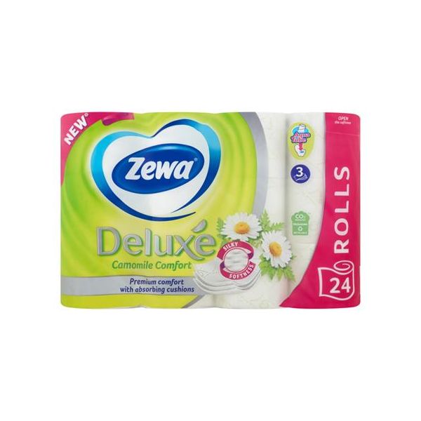Toaletný papier, 3-vrstvový, 24 roliek, ZEWA "Deluxe", kamilka