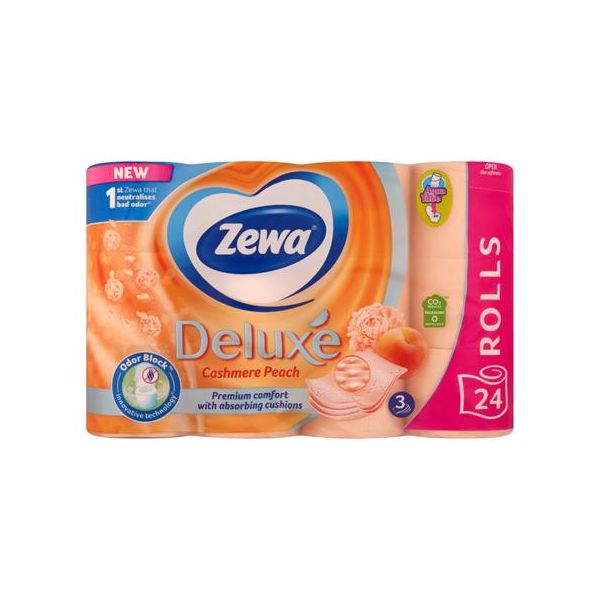 Toaletný papier, 3-vrstvový, 24 roliek, ZEWA "Deluxe", broskyňa