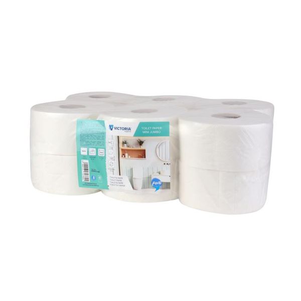 Toaletný papier, 2-vrstvový, priemer 19 cm, VICTORIA HYGIENE "Fine Mini Jumbo", biely