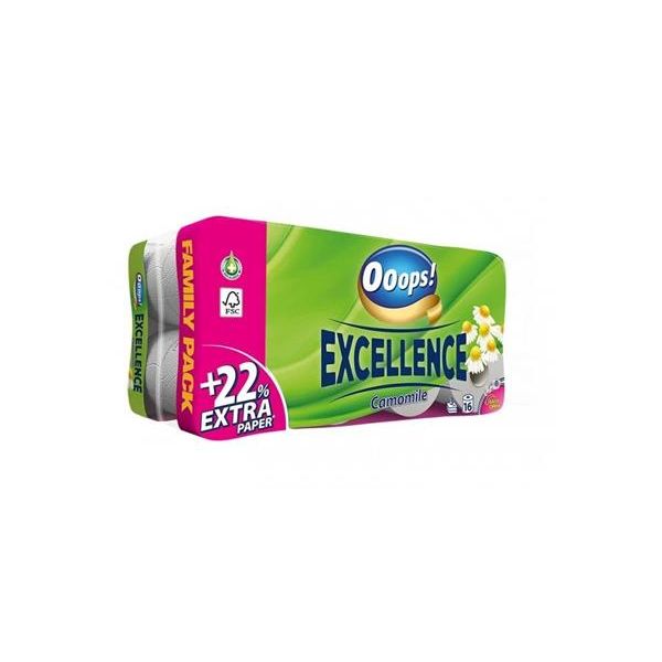 Toaletný papier, 3-vrstvový, malý kotúč, 16 kotúčov, OOOPS  "Excellence", kamilka