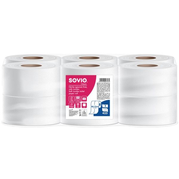Toaletný papier, 2-vrstvový, 80,75 m, priemer 18 cm, SOVIO
