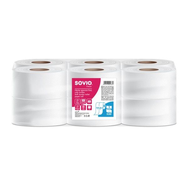 Toaletný papier, 2-vrstvový, 124,8 m, priemer 18 cm, SOVIO