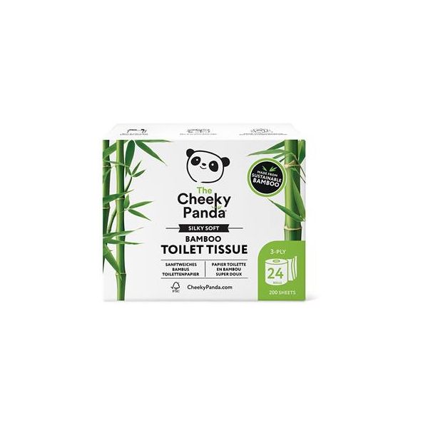 Toaletný papier, bambusový, 3-vrstvový, malý kotúč, 24 kotúčov, CHEEKY PANDA, biely