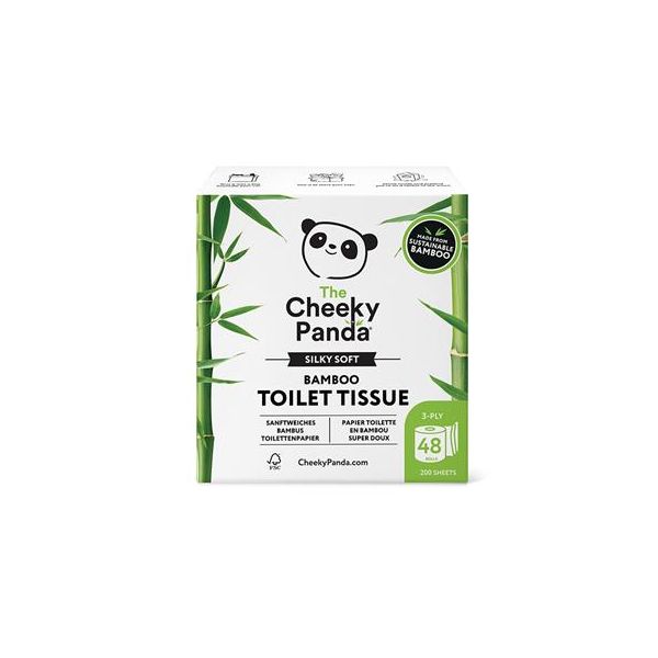 Toaletný papier, bambusový, 3-vrstvový, malý kotúč, 48 kotúčov, CHEEKY PANDA, biely