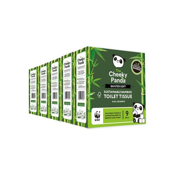 Toaletný papier, bambusový, 3-vrstvový, malý kotúč, 9 kotúčov, CHEEKY PANDA, biely