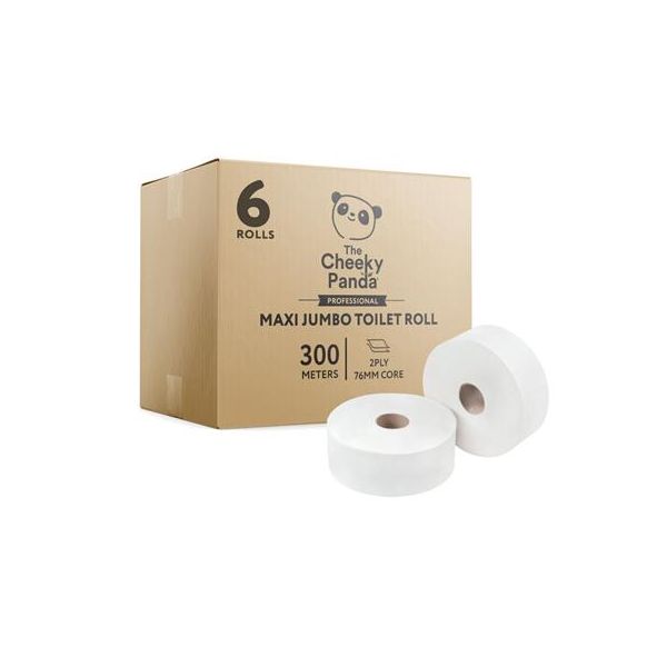 Toaletný papier, bambusový, 2-vrstvový, veľký kotúč, priemer: 24,2 cm, 300 m/kotúč, 6 kotúčov, CHEEKY PANDA, biele