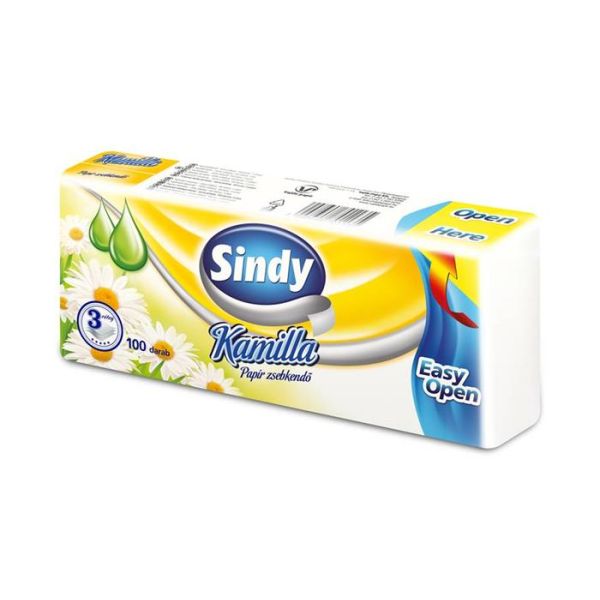 Papierové vreckovky, 3-vrstvové 100 ks, "Sindy", kamilka