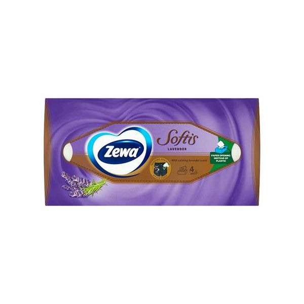 Kozmetické utierky, 4 vrstvy, 80 ks, ZEWA "Softis", levandula