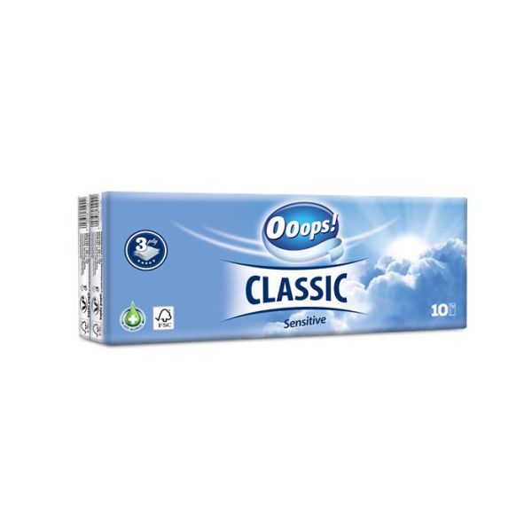 Papierové vreckovky, 3-vrstvové, 10x10 ks, "Ooops! Classic", sensitive