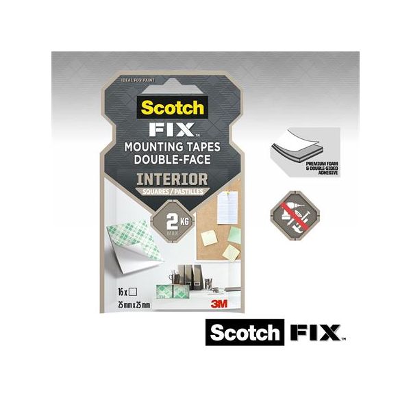Lepiace štvorčeky, 16 ks/bal, obojstranné, 3M SCOTCH