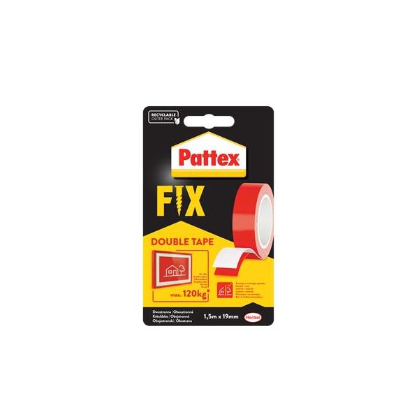 Lepiaca páska, obojstranná, 19 mm x 1,5 m, HENKEL "Pattex Fix 120 kg",  piros