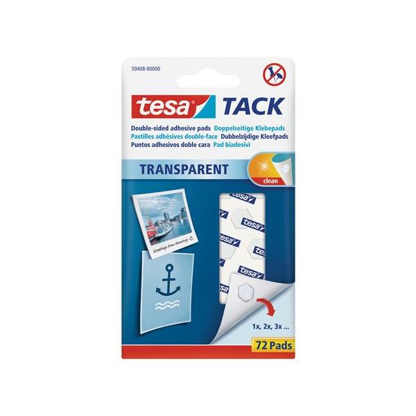 Samolepiace vankúšiky, obojstranné, 72 ks, TESA "Tack", priesvitná