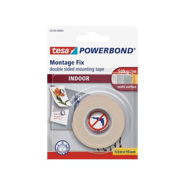 Lepiaca páska, obojstranná, do interiéru, 19 mm x 1,5 m, TESA "Powerbond"