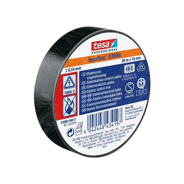 Izolačná páska, 19 mm x 20 m, TESA "Professional", čierna