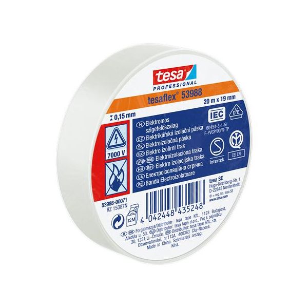 Izolačná páska, 19 mm x 20 m, TESA "Professional", biela