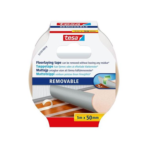 Lepiaca páska, obojstranná, spevnená textilom, 50 mm x 5 m, TESA "Removable"