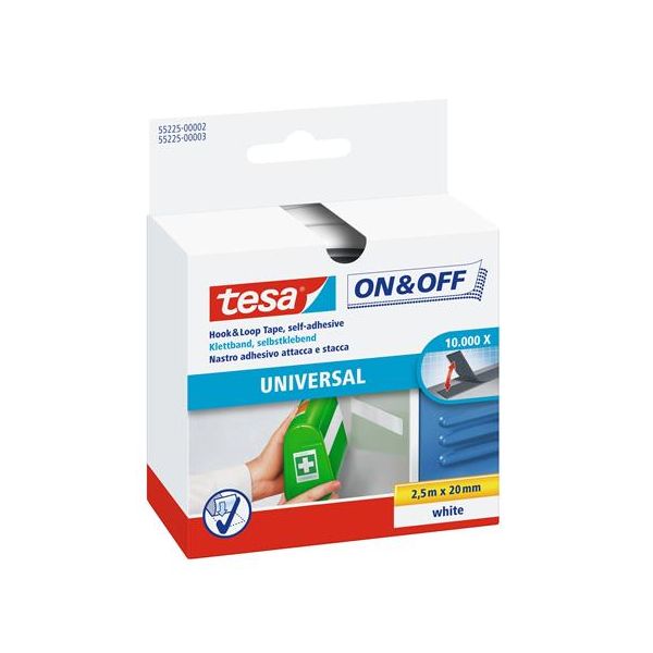 Suchý zips, samolepiaci,  20 mm x 2,5 m, TESA "On&Off", biela