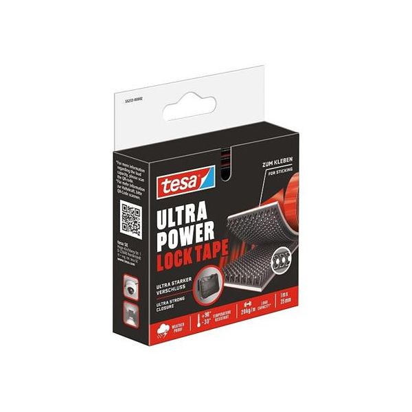 Samolepiaci suchý zips - pás, obojstranný, 25 mm x 1 m, TESA "Ultra Power Lock"