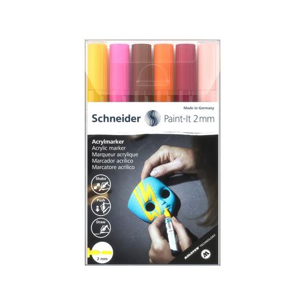 Akrylový popisovač, sada, 2 mm, SCHNEIDER "Paint-It 310", 6 rôznych farieb