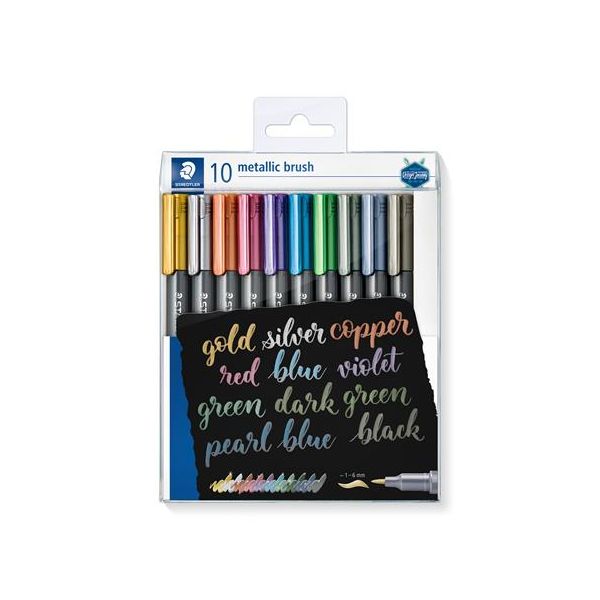Dekoračný popisovač, 1-6 mm, kužeľový hrot, STAEDTLER "8321", 10 rôznych kovových farieb