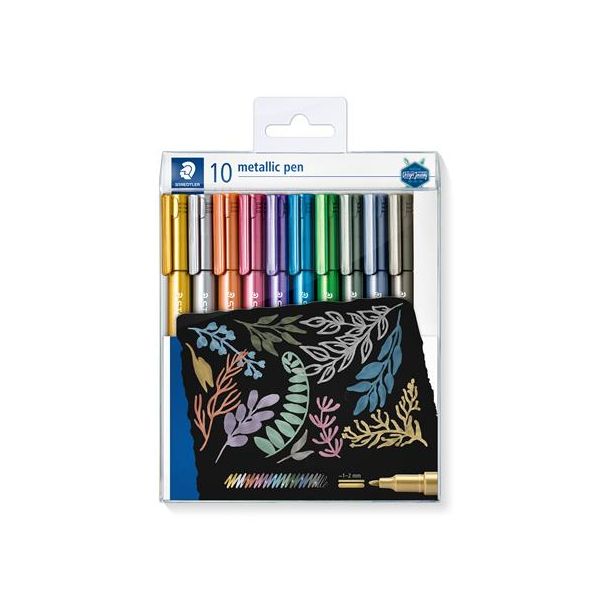 Dekoračný popisovač, sada, 1-2 mm, kužeľový hrot, STAEDTLER "8323", 10 rôznych farieb