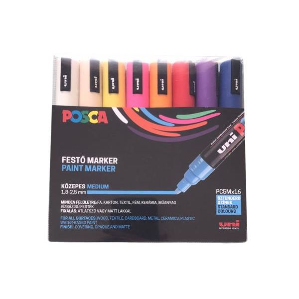 Dekoračný popisovač, sada, 1,8-2,5 mm, UNI "Posca PC-5M", 16 rôznych farieb