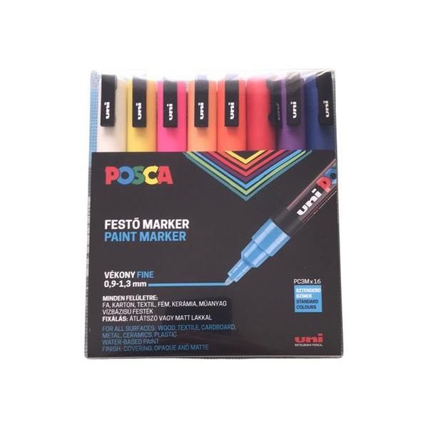 Dekoračný popisovač, sada, 0,9-1,3 mm, UNI "Posca PC-3M", 16 rôznych farieb