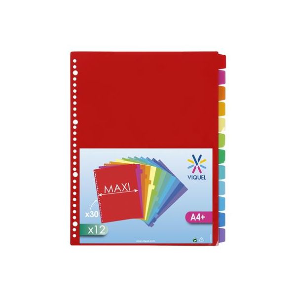 Rozraďovač, plastový, A4 Maxi, 12 x uško, VIQUEL