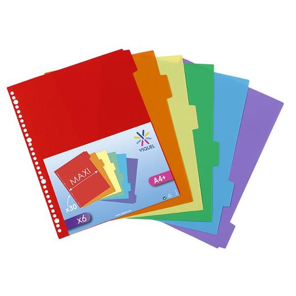 Rozraďovač, plastový, A4 Maxi, 6 x uško, VIQUEL