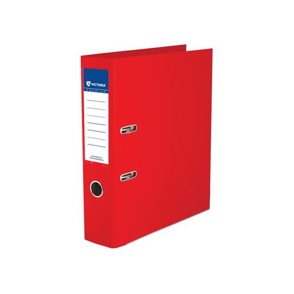 Pákový šanón, 75 mm, A4, PP/PP, s ochranným spodným kovaním, VICTORIA OFFICE „Premium“, červený