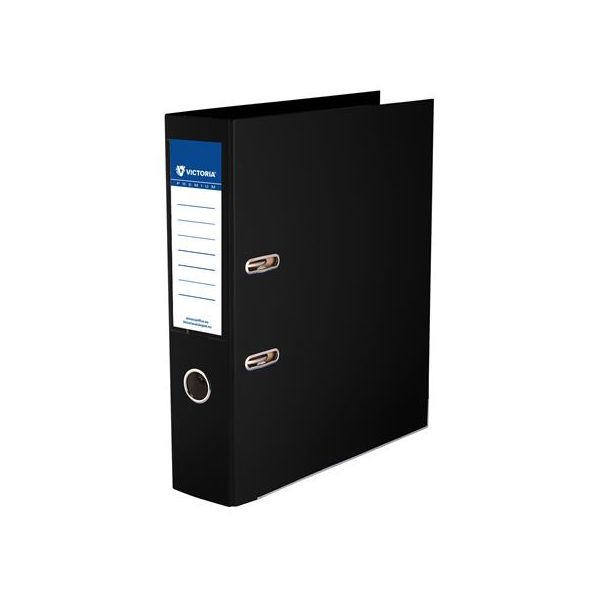 Pákový šanón, 75 mm, A4, PP/PP. s ochranným spodným kovaním, VICTORIA OFFICE „Premium“, čierny