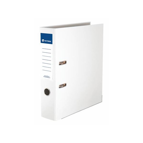 Pákový šanón, 75 mm, A4, PP/kartón, s ochranným spodným kovaním, VICTORIA OFFICE  "Basic", biely