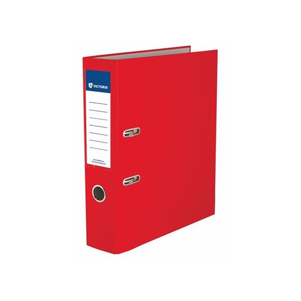 Pákový šanón, 75 mm, A4, PP/kartón, s ochranným spodným kovaním, VICTORIA OFFICE "Basic", červený