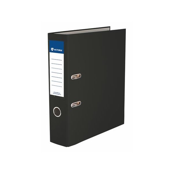 Pákový šanón, 75 mm, A4, PP/kartón, s ochranným spodným kovaním, VICTORIA OFFICE  "Basic", čierny