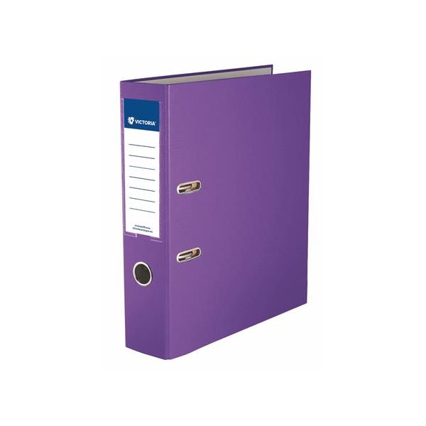Pákový šanón, 75 mm, A4, PP/kartón, s ochranným spodným kovaním, VICTORIA OFFICE, "Basic", fialový