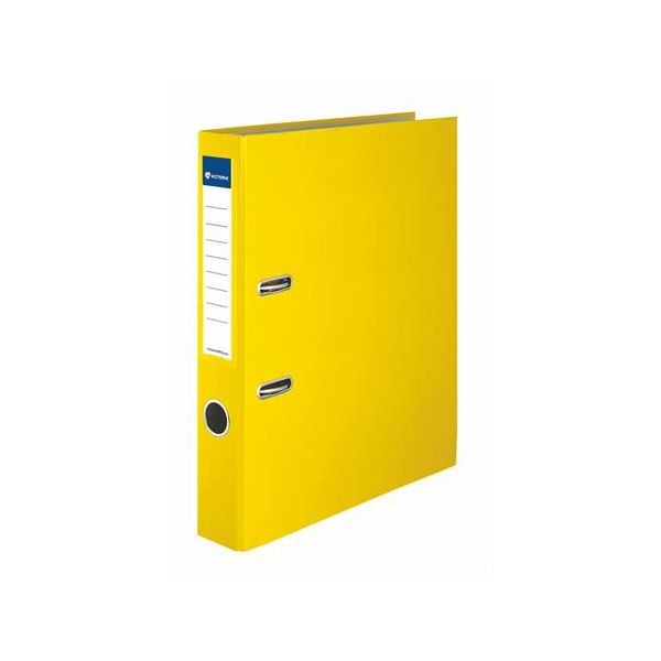 Pákový šanón, 50 mm, A4, PP/kartón, s ochranným spodným kovaním, VICTORIA OFFICE  "Basic", žltý