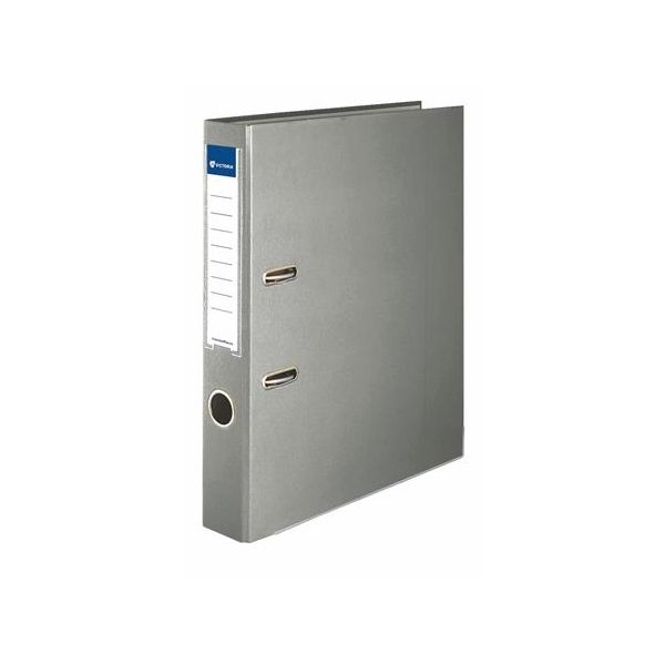 Pákový šanón, 50 mm, A4, PP/kartón, s ochranným spodným kovaním, VICTORIA OFFICE, "Basic", sivý