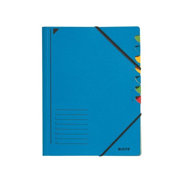 Doska s gumičkou, kartón, A4, na triedenie dokumentov, 7 dielová, LEITZ, modrá