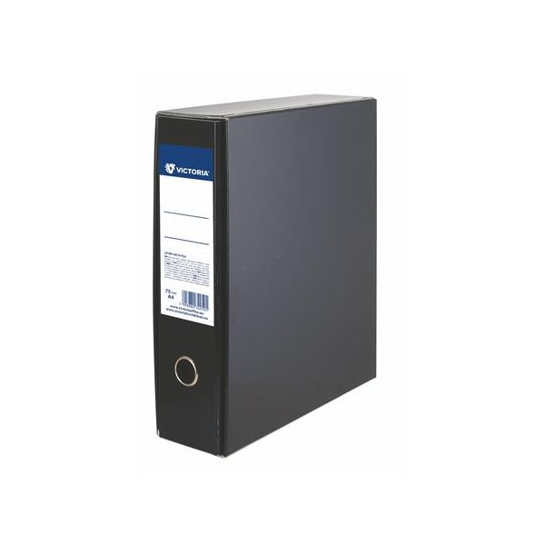 Pákový šanón s obalom, 75 mm, A4, kartón, VICTORIA OFFICE, čierny