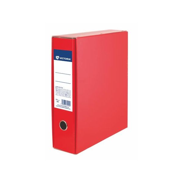 Pákový šanón s obalom, 75 mm, A4, kartón, VICTORIA OFFICE, červený