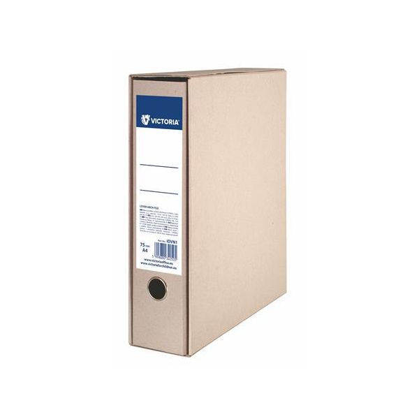 Pákový šanón s obalom z prírodného materiálu, 75 mm, A4, kartón, VICTORIA OFFICE, prírodný