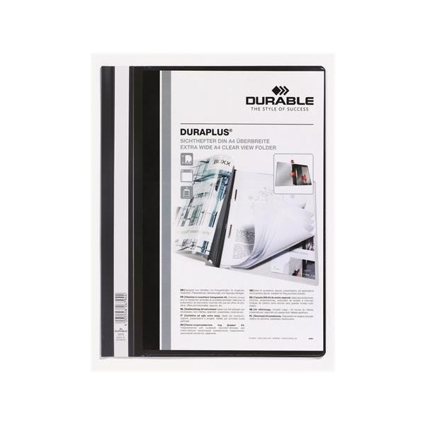 Rýchloviazač, A4, široký, priehľadné vrecko, DURABLE "DURAPLUS®", čierny