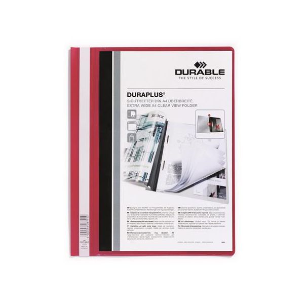 Rýchloviazač, A4, široký, priehľadné vrecko, DURABLE "DURAPLUS®", červený