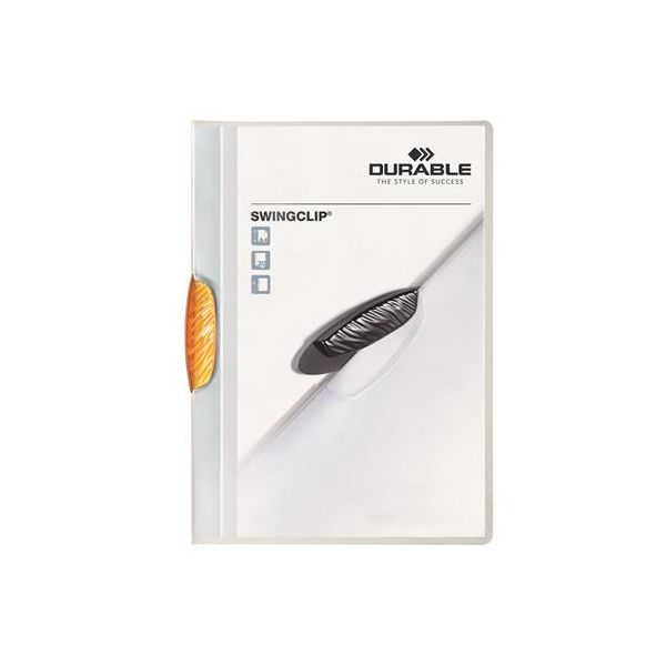 Rýchloviazač, s klipom, A4, DURABLE "Swingclip® 30", oranžová