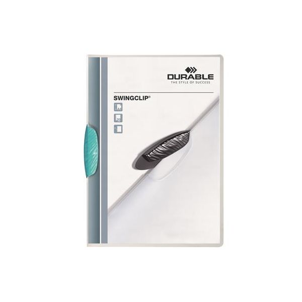 Rýchloviazač, s klipom, A4, DURABLE "Swingclip® 30", svetlomodrá